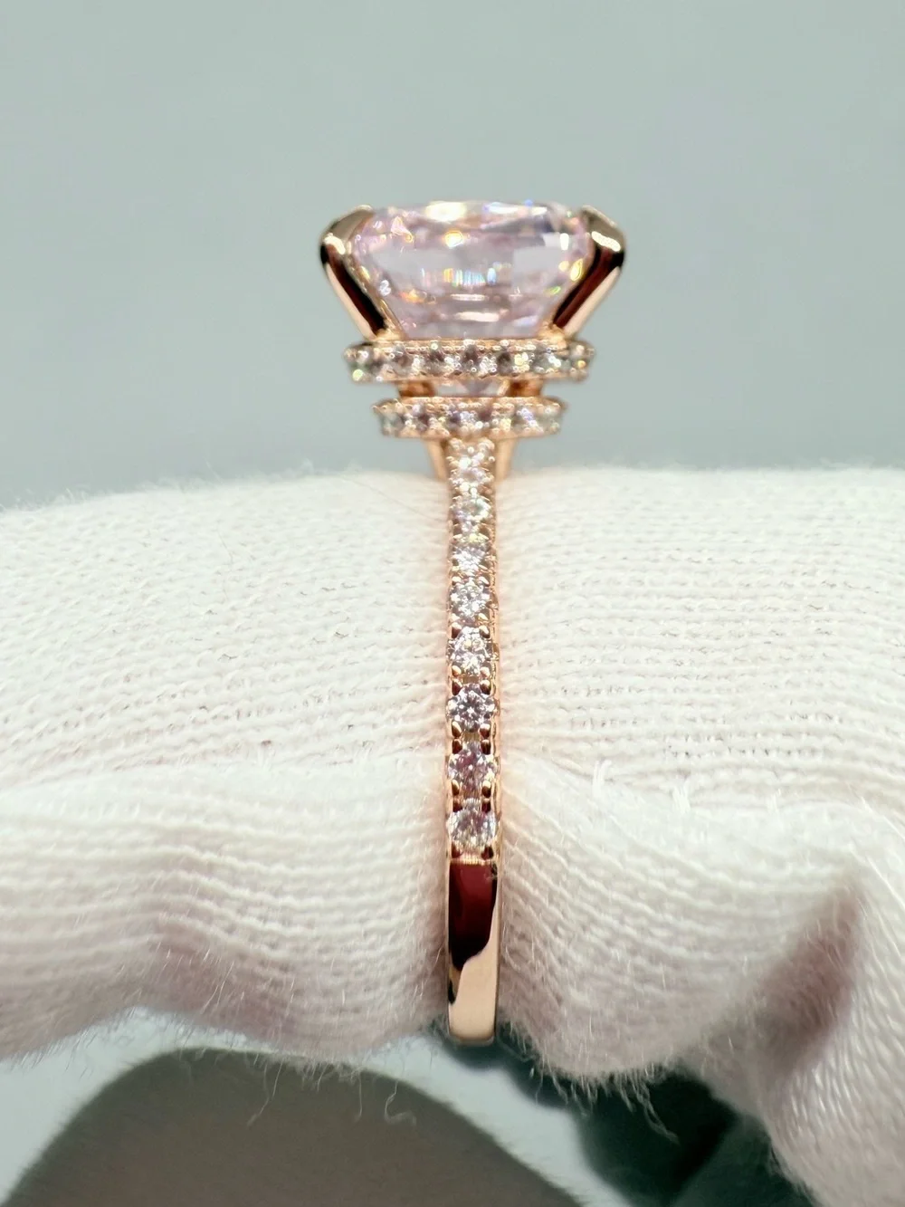 Pink Cushion-Cut Moissanite Ring!
